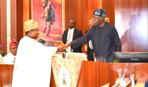 President Bola Tinubu congratulates the sixth Independent National Electoral Commission (INEC), Chairman Professor Joash Amupitan, at the State House Abuja. Thursday, October 23, 2025